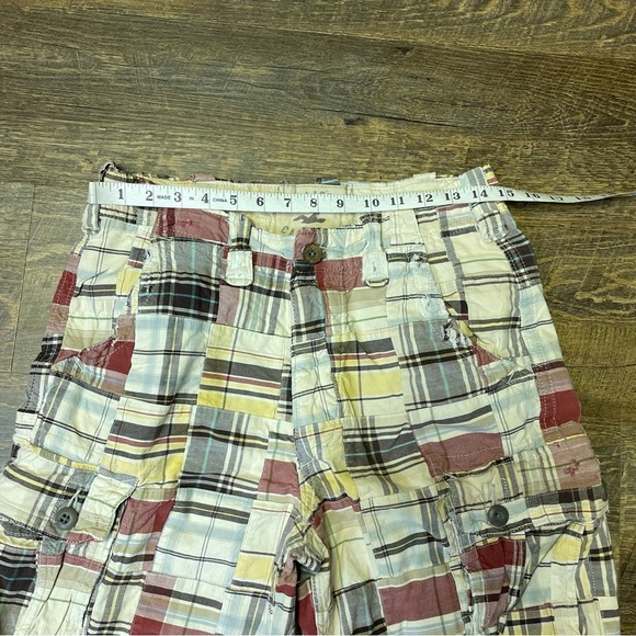 VTG Y2K Hollister Cargo Shorts Men 30 Madras Plaid PatchWork Button Fly Distress - Picture 2 of 9